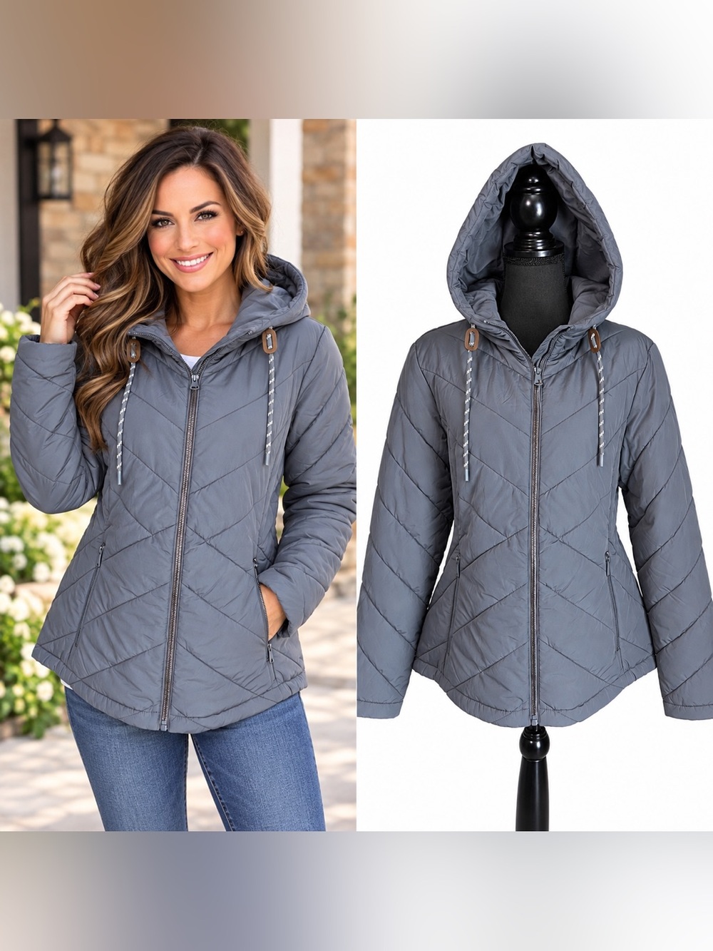 Free Country Quilted Hooded Puffer Hybrid Jacket Women’s Large Sporty Athleisure - Picture 1 of 16
